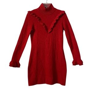 Rebecca Minkoff Red Ruffle Turtleneck Wool Blend Sweater Dress Size XS